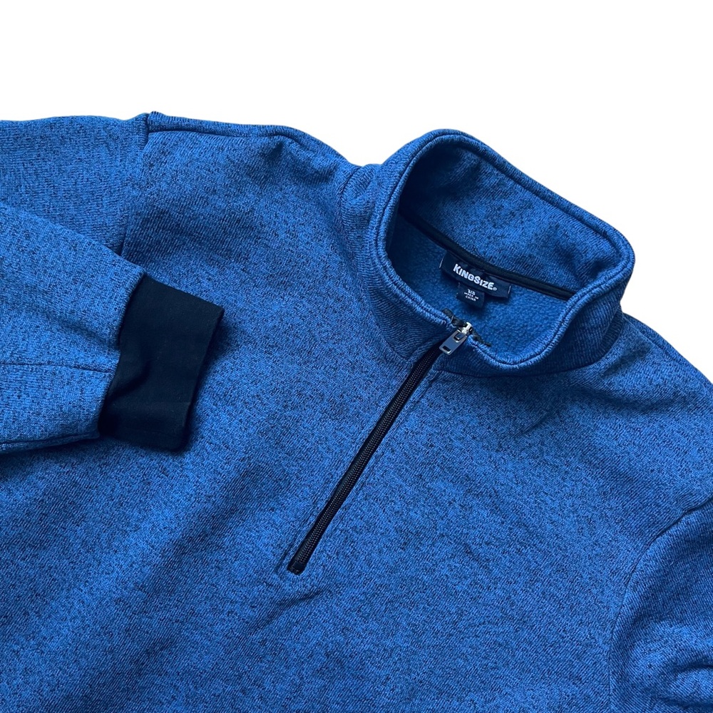 KingSize Mens Knit Fleece 1/4 Zip Blue/Black Heather 3XL Big